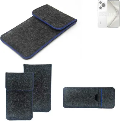 Produktbild von K-S-Trade Handy-Hülle Schutz-Hülle kompatibel mit Huawei Pura 70 Filztasche Pouch Tasche Case Sleeve Filzhülle dunkelgrau, blauer Rand