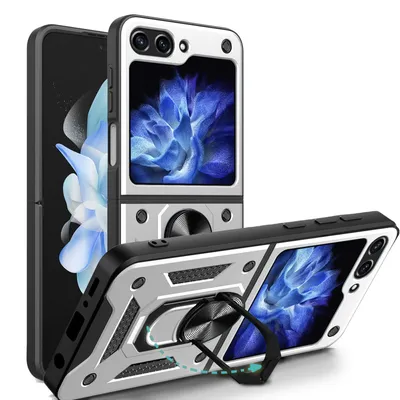 Produktbild von Outdoor Panzer Hülle für Samsung Galaxy Z Flip 5 mit Kameraschutz Ringhalter  Silber