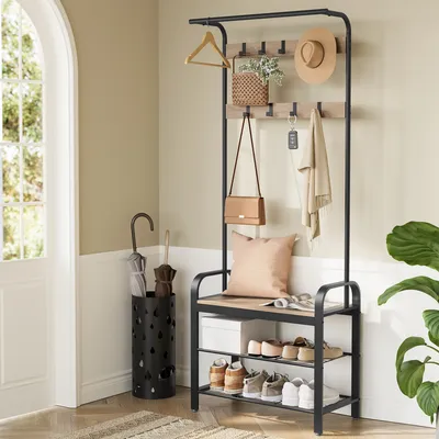 Produktbild von VASAGLE Garderobenständer, Garderobe, mit Schuhbank, 4-in-1 Design
