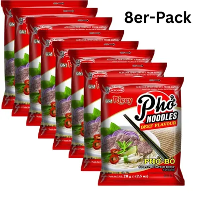 Produktbild von 8er-Pack ACECOOK Instantreisnudeln Pho Bo Rindfleisch 70g