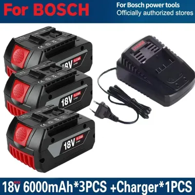 Immagine prodotto di Batteria da 18V 6Ah per utensili elettrici - Batteria di ricambio agli ioni di litio - Set di 3 batterie da 6000mAh - Caricabatterie incluso - Compatibile con i modelli BAT622 e BAT618G