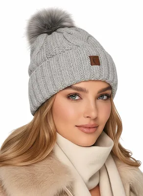 Imagen del producto de Baesics - Gorro de punto tipo "bommel" para mujer y hombre, color gris, ideal para el invierno, cálido
