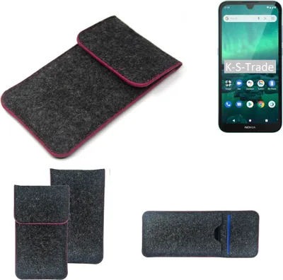 Produktbild von K-S-Trade Handy Schutz Hülle kompatibel mit Nokia 1.3 Schutzhülle Handyhülle Filztasche Pouch Tasche Case Sleeve Filzhülle dunkelgrau rosa Rand