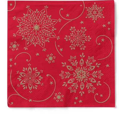 Produktbild von Tissue Serviette Cristal in Rot, 3-lagig, 33 x 33 cm, 100 Stück - Mank - Schneeflocken Eiskristalle Weihnachten