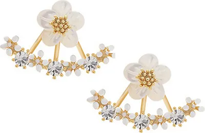 Produktbild von Frauen Blume Zirkon Ohr Jacke Koreanischen Stil Kupfer Ohrstecker Ohrringe Schmuck-Golden