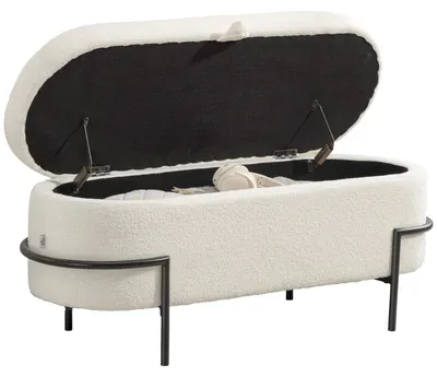 Produktbild von Aufbewahrungs-Hocker, Sitzhocker mit Deckel und Stauraum, Stahlbeine, Polsterhocker mit Fleece-Bezug, Cremeweiß