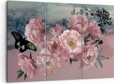 Produktbild von Bild auf Leinwand - Leinwandbild - 3 Teile - Blumen Schmetterling Wolken - 105x70cm - Wand Bild - Wanddeko - Wandbilder - Leinwanddruck - Bilder - Wanddekoration - Leinwand bilder - CE105x70-4881