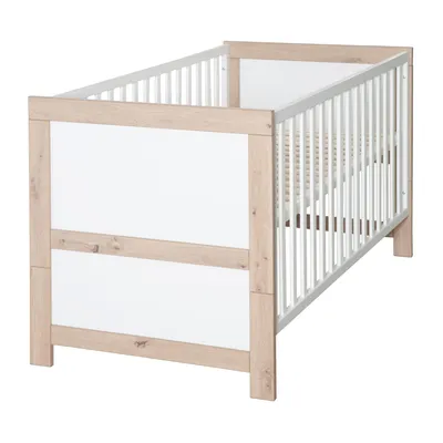 Produktbild von roba Kinderzimmer Set 3-teilig Malo - Gitterbett 70 x 140 cm + Wickelkommode + Kinderkleiderschrank 3-türig - Holz weiß lackiert / Holzdekor Artisan E