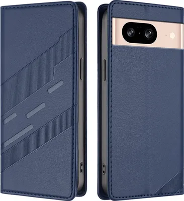 Produktbild von Hülle für Google Pixel 8, Kunstleder Brieftaschen Handyhülle mit Kartenfach und Standfunktion Blau