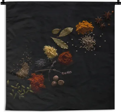 Produktbild von MuchoWow® Wandteppich Wandbehang Kräuter - Schwarz - Gewürze - Küche - Kochen 60x60 cm Tapisserie Dekoration Wandtuch - Dekorationen - Wand Decke