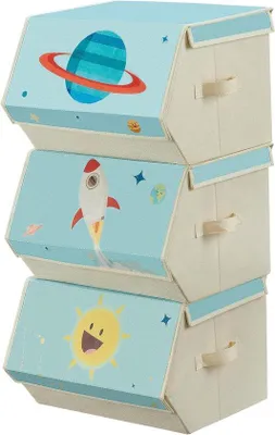 Produktbild von Famanu Aufbewahrungsbox Set - stapelbare Stoffboxen mit Raumfahrtmotiven - blau