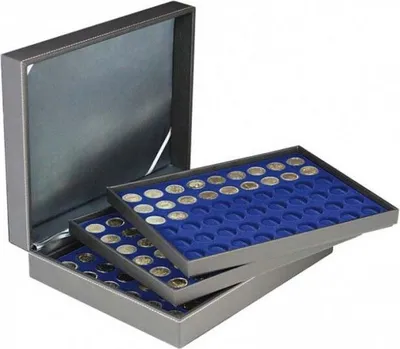 Produktbild von Lindner 2365-2154ME Münzkassette NERA XL mit 3 Tableaus und dunkelblauen Münzeinlagen für 162 Münzen mit Ø 25,75 mm, z.B. für 2 Euro-Münzen