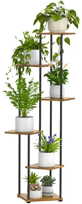 Produktbild von Zimmerpflanzenständer, 6-stufig, hoch, Pflanzenregal, für drinnen und draußen, Eckregal, Blumentopfhalter, Metall-Blumenregal für mehrere Pflanzen