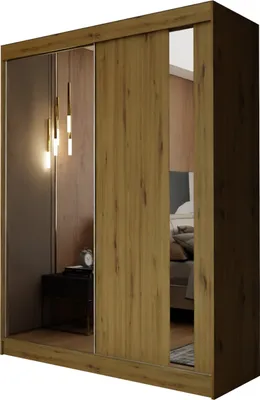 Produktbild von Masseno Schiebetürenschrank GRAZIA 160 cm Kleiderschrank Schlafzimmer Schrank 2-türig mit Spiegel Eiche Artisan