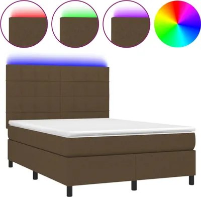 Produktbild von vidaXL Boxspringbett mit Matratze & LED Dunkelbraun 140x190 cm Stoff