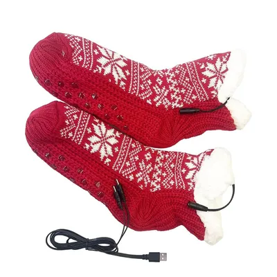 Produktbild von USB-beheizte Socken mit Schneeflockenmotiv,tragbare Warmhaltesocken für Damen & Herren,ideal für Camping,Wandern,Radfahren,Motorrad & Spaziergänge