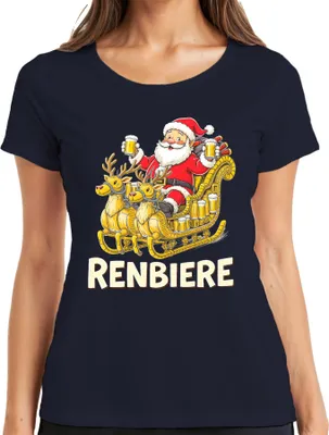 Produktbild von RENBIERE Lustiges Weihnachten Bier Rentier Santa Geschenk Party Damen T-Shirt, Navy, S