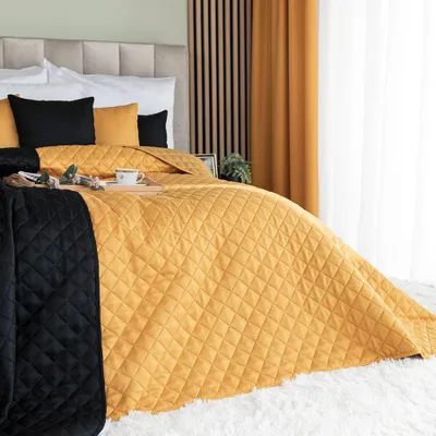 Produktbild von Fischgrät-Tagesdecke Senfgelb 170x210 cm - Eleganz in Ihrem Schlafzimmer