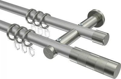 Produktbild von Interdeco Gardinenstange / Vorhangstange Silbergrau / Edelstahl-Optik, Typ Platon Mavell (Zylinder), 20 mm Ø 2-läufig, 140 cm