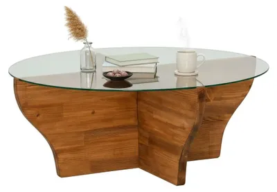 Produktbild von Wohnzimmertisch Almach, Niedriger Wohnzimmertisch, Kaffeeregal, Couchtisch für Sofa, 92x92h36 cm, Eiche