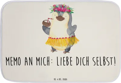 Produktbild von Mr. & Mrs. Panda Badematte Pinguin Kokosnuss - Weiß - Geschenk, duschmatte, Pinguine, Hawaii, Badezimmerteppich, Urlaub, Badvorleger, Badteppich, Badezimmer Matte