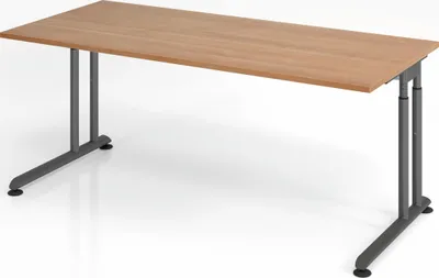 Produktbild von Schreibtisch Nilo | Nussbaum | Graues Gestell | BxT 180x80cm | Arbeitshöhe 68-82cm | höhenjustierbar, 1cm Raster | C-Fuß-Gestell | Rechteckform