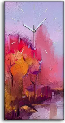 Produktbild von Wanduhr Leinwand Bild Uhr 30x60 Wandbild Malen von bunte Herbst Bäumen - weiße Hände