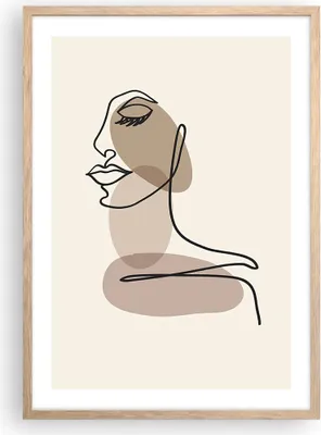 Produktbild von Gerahmtes Poster - Rahmen in heller Eiche - Zeichnung einzeilig Frau - 50x70 cm - Wand Bild - Wanddeko - Wandbilder - Kunstposter - Wandposter - Bilderrahmen - Bilder - Kunstdruck - P2NPA50x70-4612
