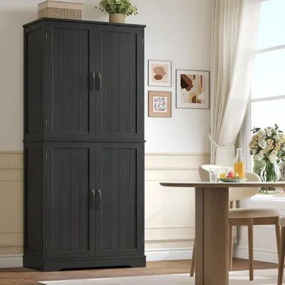 Zdjęcie produktu dla Wysoka szafka kuchenna, 180 cm, 4 drzwi, kolor czarny, wymiary: 180x80x40 cm