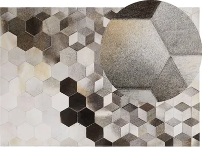 Produktbild von BELIANI Teppich Leder Grau Weiß 160 x 230 cm Geometrische Struktur