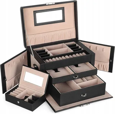 Produktbild von Songmics Schmuckkasten Holz Organizer mit Spiegel abschließbar