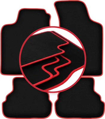 Image de Tapis de sol en moquette noir/rouge pour Volkswagen Golf III 1993-2002 4 pièces