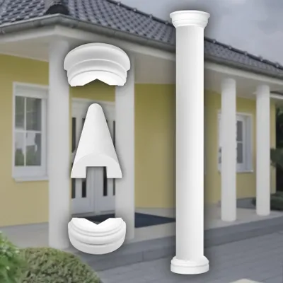 Produktbild von PRESTIGE DECOR Säule mit glatter Oberfläche 2m 405x203mm Säulenschaft Kunstharzputz weiß, Fassadenverkleidung aussen Stucksäule Wandverkleidung (LC103 Komplettset 1, halbrund)
