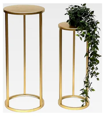Produktbild von Blumenhocker Metall Gold Rund Blumenständer Beistelltisch 2er Set Blumensäule Modern Pflanzenständer