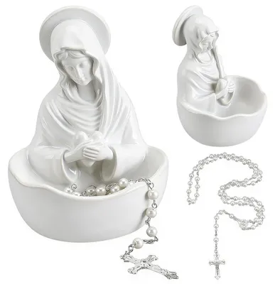 Marienstatue mit Rosenkranz, Harz, weiß, 12 cm, religiöse Dekoration