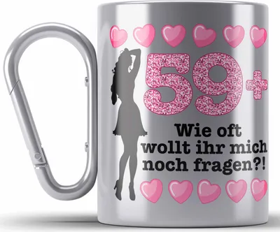 Produktbild von Trendation - 60. Geburtstag Frauen Edelstahl Tasse Karabiner Geschenk Geschenkidee 60er Geburtstag Spruch Perfektion Mama Mutter Lustiger Spruch Witzig 59+ (Silber)