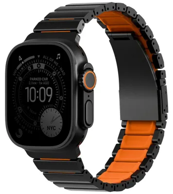 Immagine prodotto di Cinturino UNIQ Strova Flex per Apple Watch 49/46/45/44 mm, Nero mezzanotte/Arancione Volt