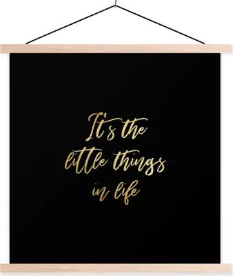 Produktbild von MuchoWow® Textilposter Zitat - Leben - Schwarz und Gold 120x120 cm mit holzfarbenen Rahmen - Textil-Poster