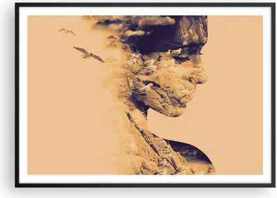 Produktbild von Gerahmtes Poster - Schwarzer Rahmen - Frau Vögel Fotomontage - 100x70 cm - Wand Bild - Wanddeko - Wandbilder - Wandposter - Bilderrahmen - Bilder - Kunstdruck - Wandbild - P2BAA100x70-4246