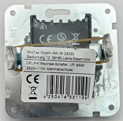 Produktbild von ChiliTec 23035 DELPHI Wechsel-Schalter, UP, silber 250V/ 10A, Steckanschluss, ohne Rahmen