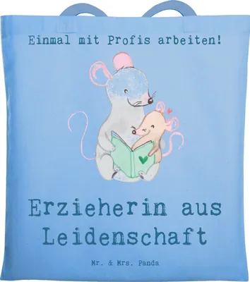 Produktbild von Mr. & Mrs. Panda Alltagstasche Erzieherin Leidenschaft - Sky Blue - Geschenk, Tote Bag, Witzig, Tasche, Ausbildung, canvas, Lustig, Schultasche, Beutel, Jutebeutel, Beruf