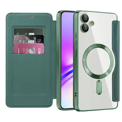 Produktbild von Klapphülle für Samsung Galaxy A05 Kompatibel mit Magsafe, Klar Überzug Kartenhalter Ledertasche mit Kameraschutz Grün