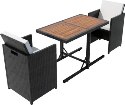 Obrázok produktu pre vidaXL 3-dielna súprava Bistro Set s vankúšmi Poly Rattan Black