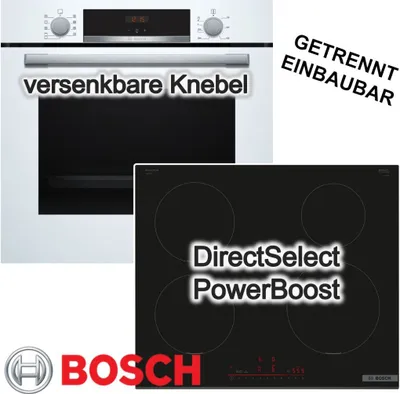 Produktbild von Herdset BOSCH Backofen weiß EcoClean + Induktionskochfeld HomeConnect autark 60cm