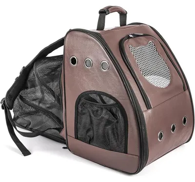 Produktbild von Katzenrucksack für große Katzen bis 9 kg, Kunstleder, braun, erweiterbar