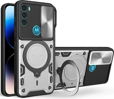 Produktbild von Handyhülle für Motorola Moto G71 5G Dual-Layer Stoßfest Rüstung Hülle mit Dia Kameraschutz und Kreisförmig Ring Ständer Silber