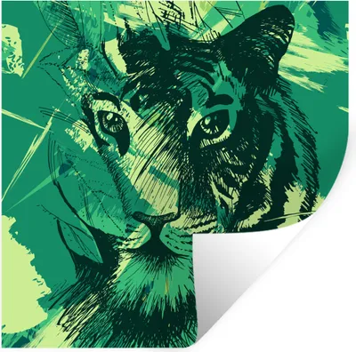 Produktbild von Wandaufkleber - Tijger - Kop - Groen - 100x100 cm - Repositionierbar