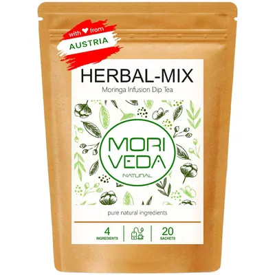 Produktbild von MoriVeda® - Moringa Tee 100 % natürlich & vegan 20 Beutel Herbal Blattmischung