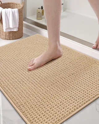 Immagine prodotto di Tappetino da bagno in chenille - Tappeto per il bagno - Comfort per la doccia - Altamente assorbente - 44 x 75 cm - Beige