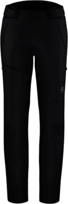 Schwarze Softshellhose mit geradem Schnitt und Logo auf dem linken Oberschenkel